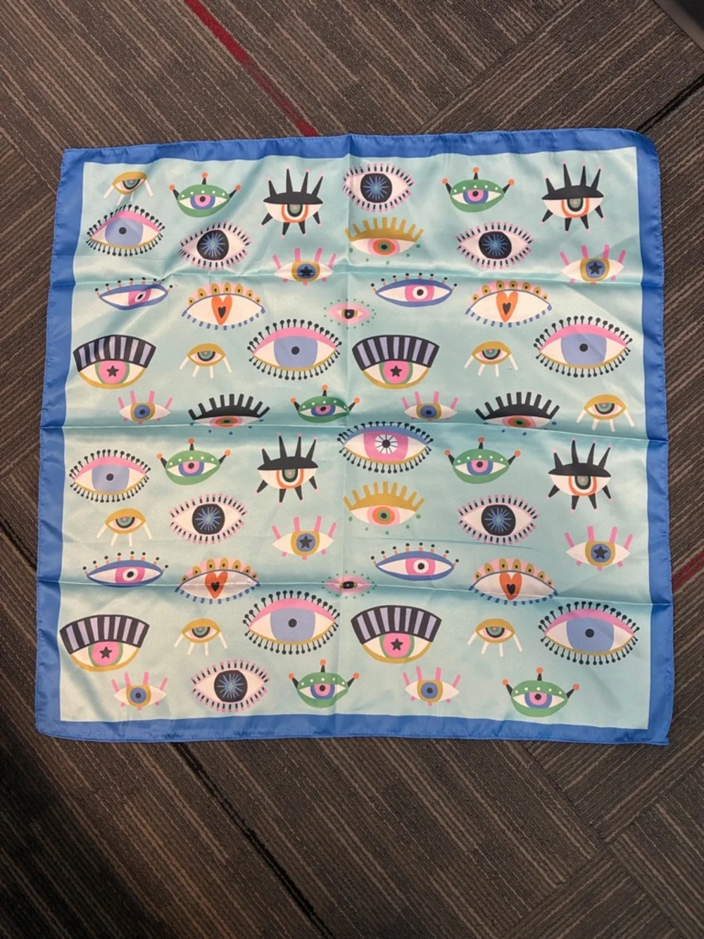 Blue Evil Eye Satin Scarf – Y2K Head Scarf Bandana Coquette Boho